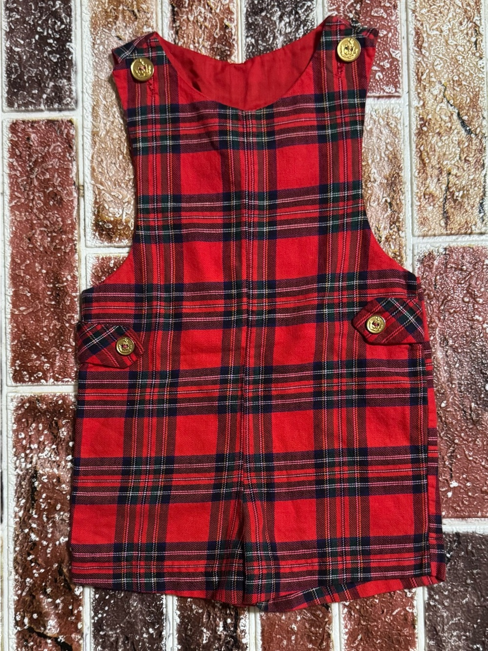 Vintage Good Lad Christmas Tartan Plaid Shortall Jon Jon 3t boys 18” sts red